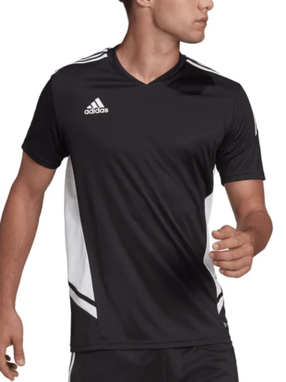 adidas Men’s Black and White V-Neck Athletic Soccer Jersey